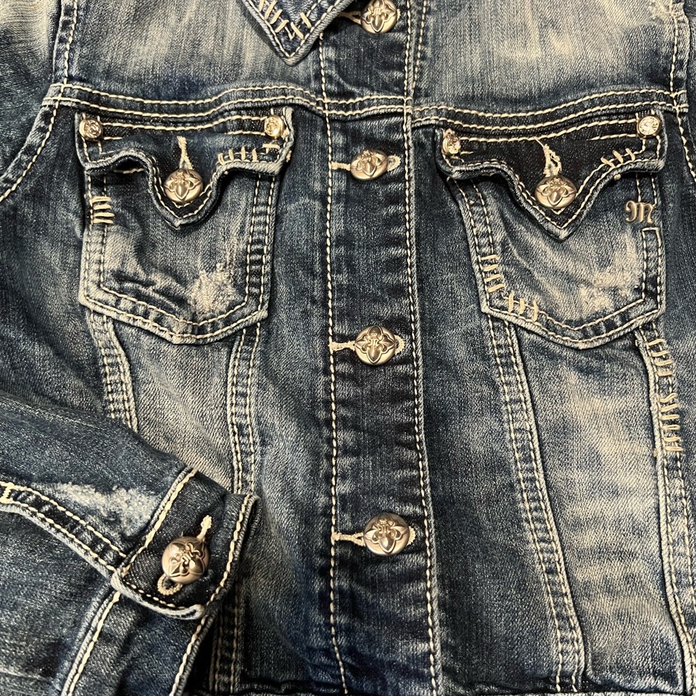 Miss Me Y2K Distressed Blue Denim Jacket Size S - Picture 4 of 5